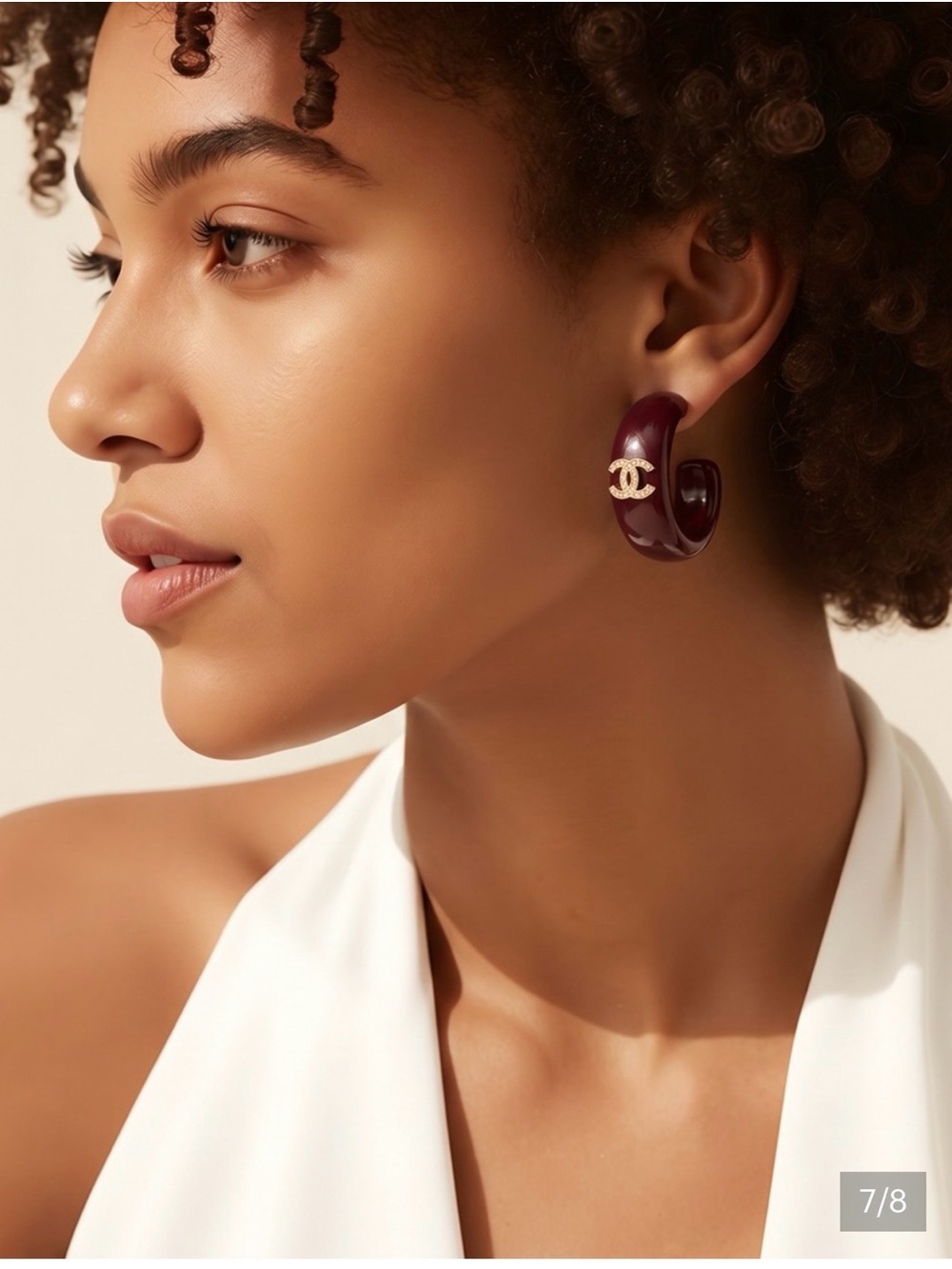 Fashion Jewelry Deep Burgundy Hoop Earrings with Gold Logo